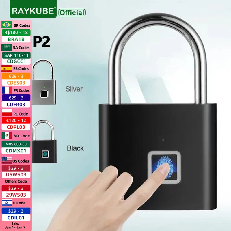 RAYKUBE P2 Smart Fingerprint Padlock Waterproof