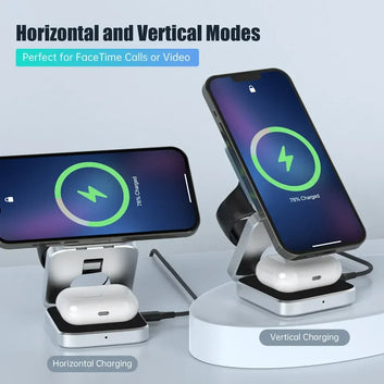 Travel 3 in 1 Magnetic Wireless Charger Foldable Stand