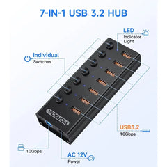 USB 3.2 Hub 10Gbps 4/7-Port USB Splitter with 3.3ft